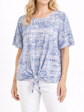 FDJ French Dressing Jeans XL Blue White Tie Dye Tie Front Blouse Top